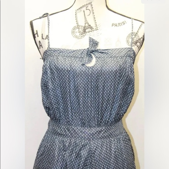 Gap Women Silk Summer Boho Blue White Geometrical Dress Spaghetti Strap 10 - Picture 3 of 10